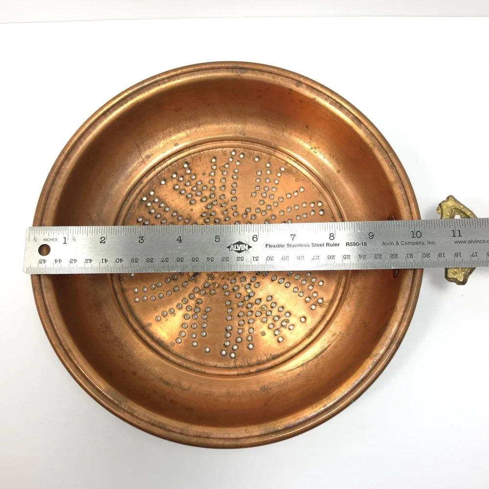 Heavy Rim Vtg Turkish Copper Colander Star Punched Sieve Hearth Chestnut Roaster